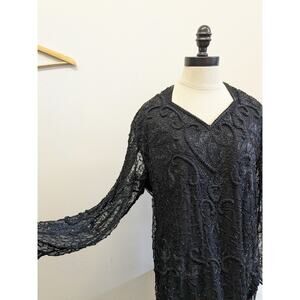 Vintage 100% Silk Right Choice black beaded maxi dress 20s inspired
